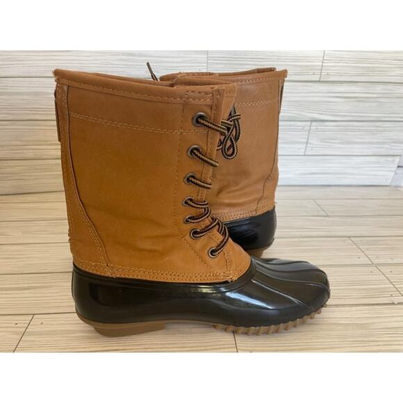 Madden Girl Women’s Size 7 Flurry Tan Black Waterproof Flannel Lined Duck Boots - Picture 7 of 13